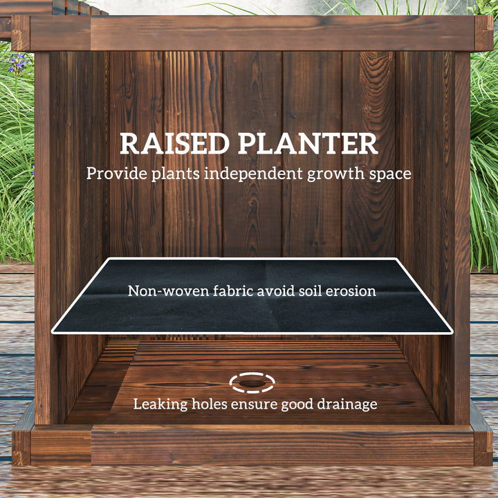 Wooden Garden Planter &amp; Bench Combination Garden Raised Bed Patio Park