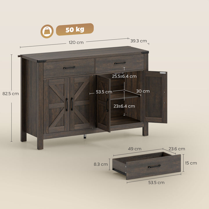 Kitchen Cupboard, Sideboard with 4 Doors, 2 Drawers and 2 Adjustable S