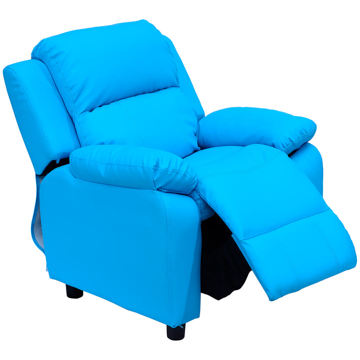 HOMCOM Children's Recliner Armchair, Kids Lounger Sofa Chair with Storage Arms, PU Leather Look, Games Seat, Blue | Aosom UK