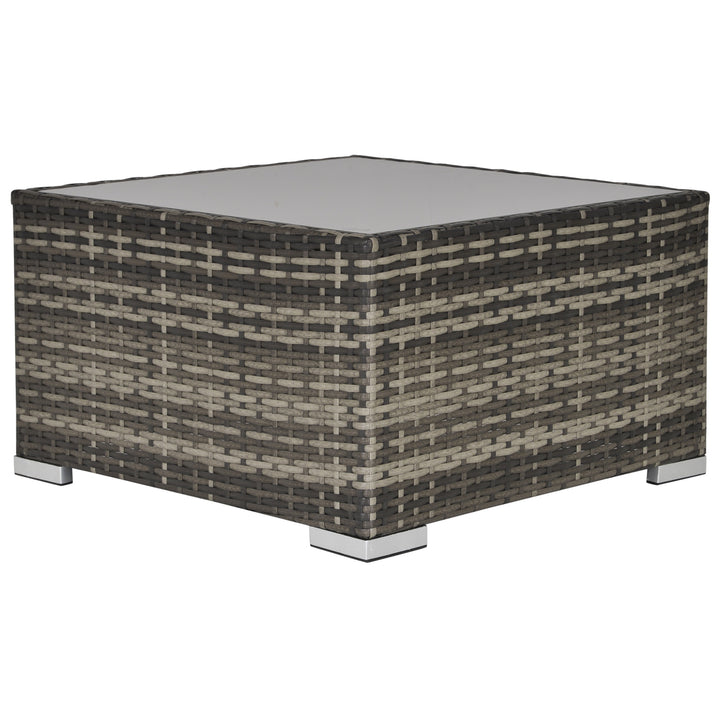 Square PE Wicker Rattan Table with Glass Top - Dark Grey