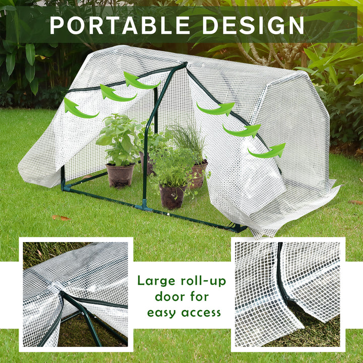 Outsunny Portable Greenhouse Oasis: Mini Metal Frame with PVC Cover, Zippered Access, 99x71x60cm, White | Aosom UK