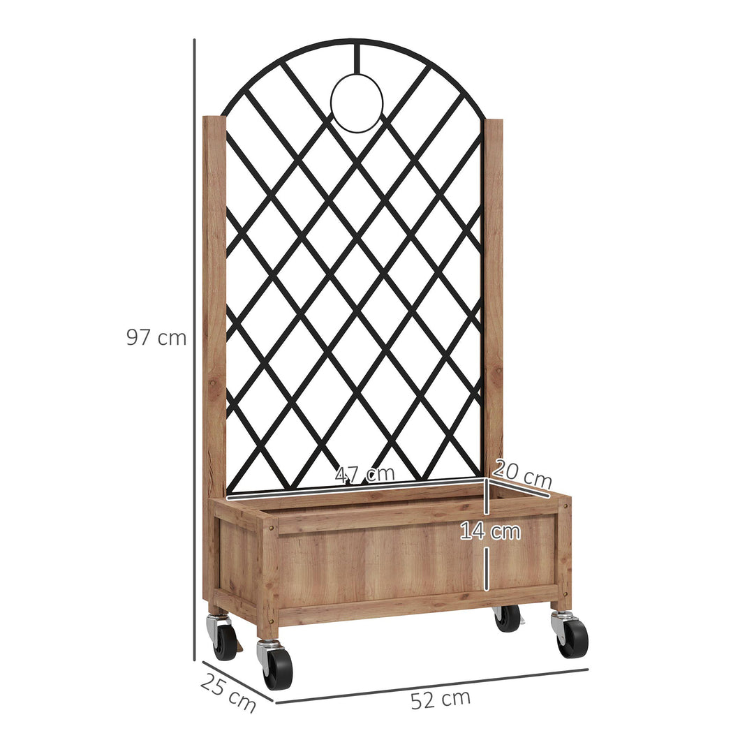 Wooden Planter, with Metal Trellis - Brown/Black