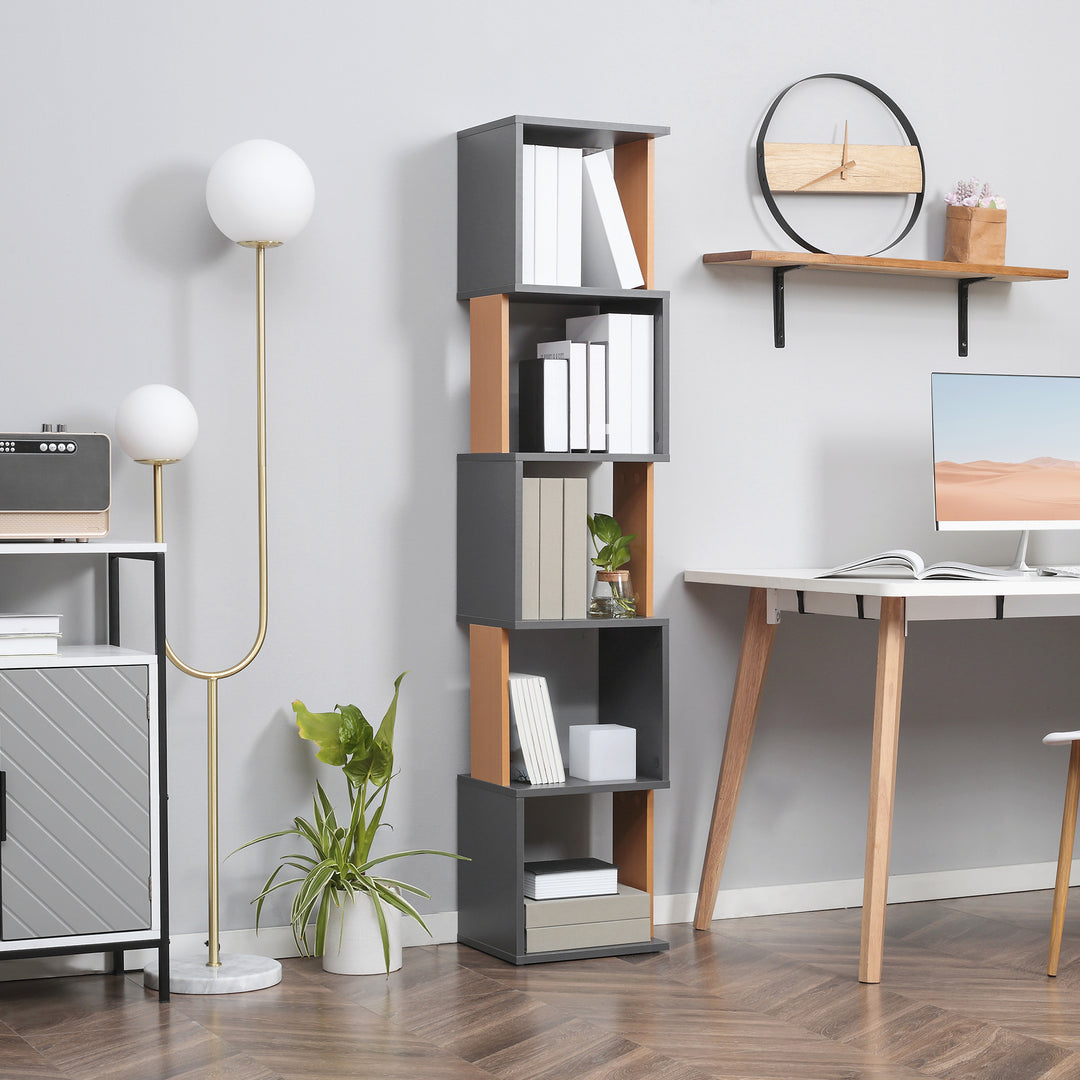 MCL Modern 5-Tier Bookshelf, Freestanding Bookcase Storage Shelving for Living Room Home Office Study, Brown and Dark Grey