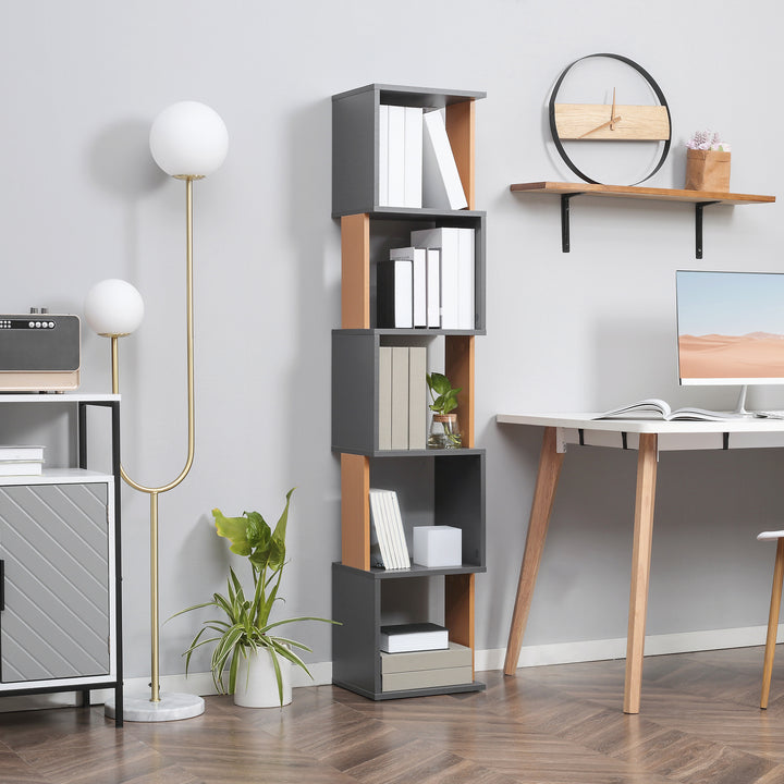 MCL Modern 5-Tier Bookshelf, Freestanding Bookcase Storage Shelving for Living Room Home Office Study, Brown and Dark Grey
