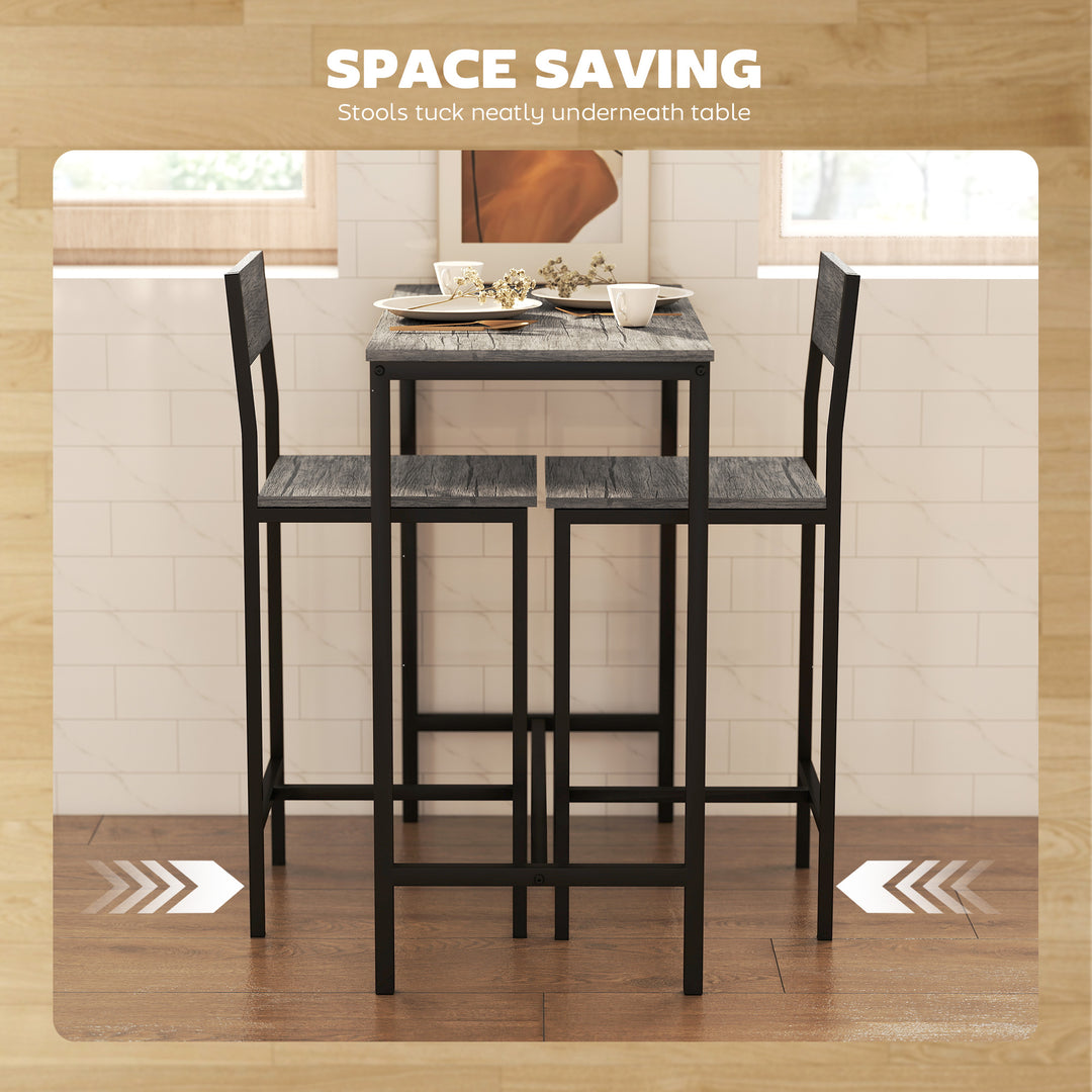 3-Piece Bar Table Set with 2 Stools, Industrial Breakfast Bar Set with