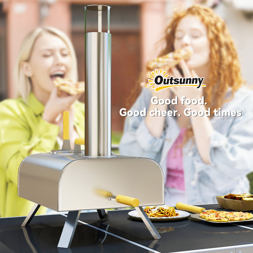 Outdoor Pizza Oven, Portable Wood Pellet Pizza Oven with Pizza Stone and Peel, Foldable Legs, Chimney, 12 Inch Wood Fired Pizza Maker for Outdoor Cooking, Stainless Steel