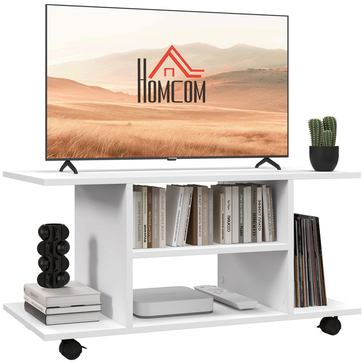 HOMCOM TV Stand W/ Shelves -White | Aosom UK