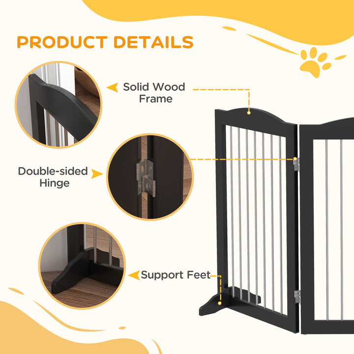 PawHut Foldable Dog Gate, Freestanding Pet Gate, with Two Support Feet, for Staircases, Hallways, Doorways - Black | Aosom UK