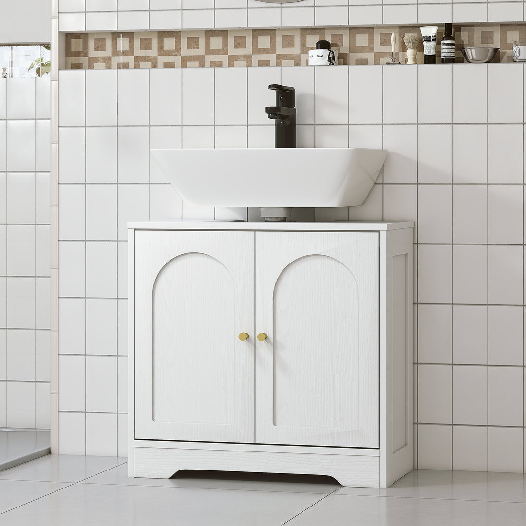 Under Sink Bathroom Cabinet with 2 Arch Doors - White