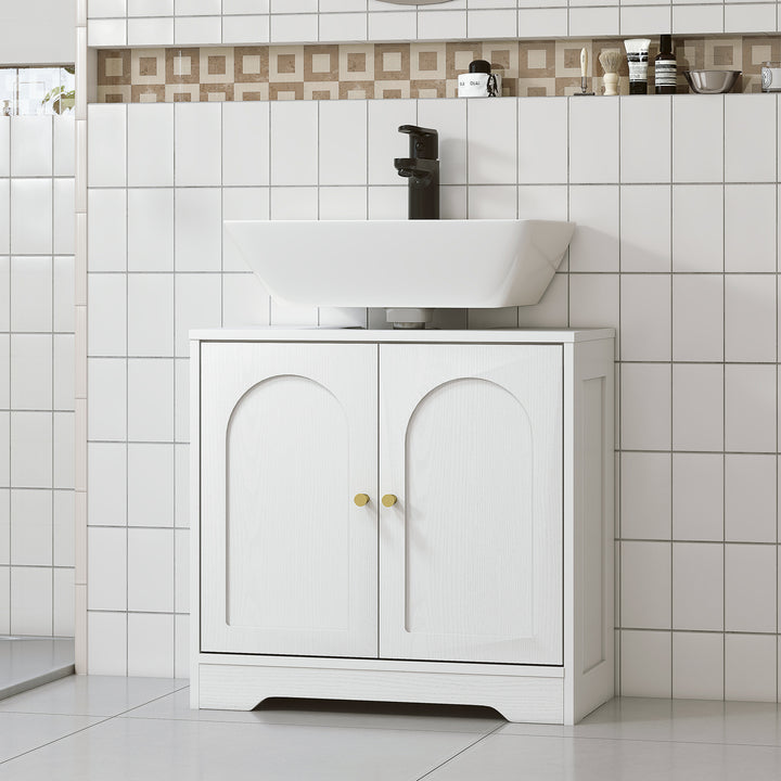 Under Sink Bathroom Cabinet with 2 Arch Doors - White