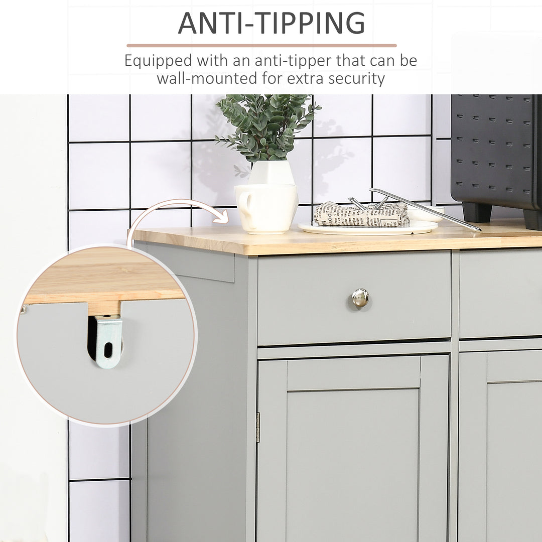 Sideboard with Rubberwood Top and Adjustable Shelves for Dining Room, Kitchen - Grey