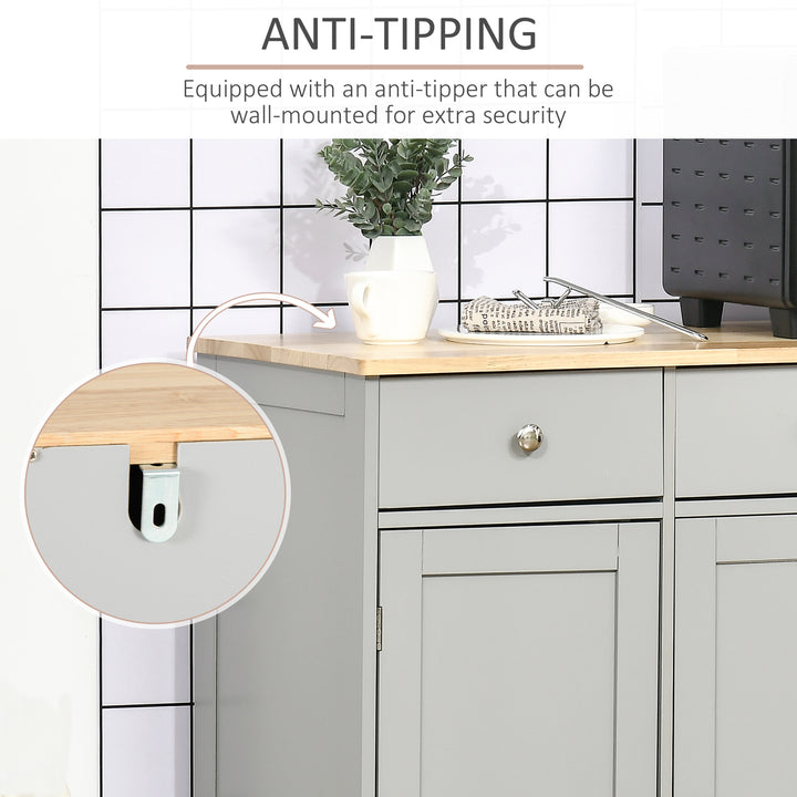 Sideboard with Rubberwood Top and Adjustable Shelves for Dining Room, Kitchen - Grey