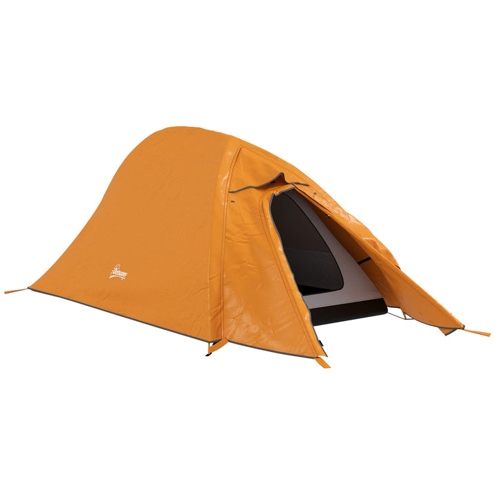 Outsunny Backpacking Tent for 1-2, Double Layer Camping Shelter with Carry Bag, 2000mm Waterproof, Lightweight, Orange | Aosom UK