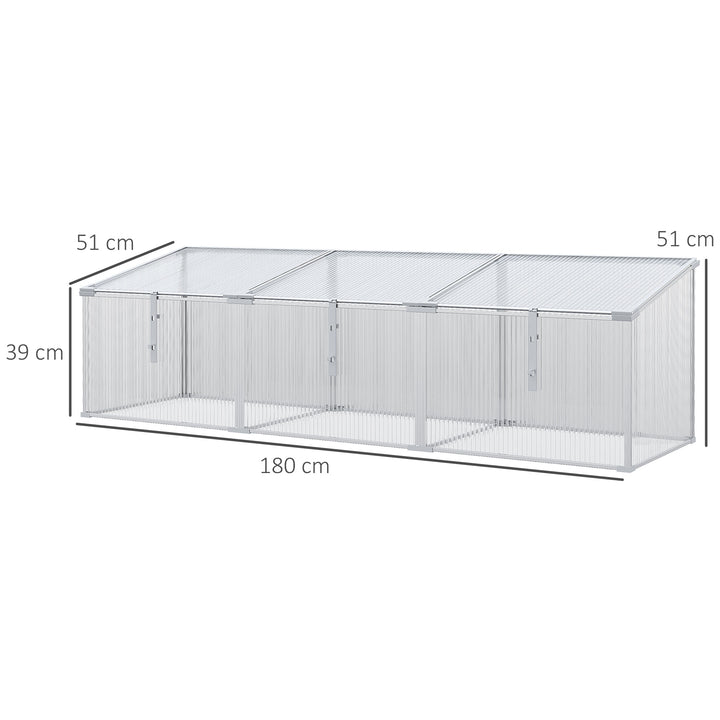 Outsunny Polycarbonate Greenhouse, Aluminium Cold Frame for Flower Vegetable Plants, 180 x 51 x 51 cm