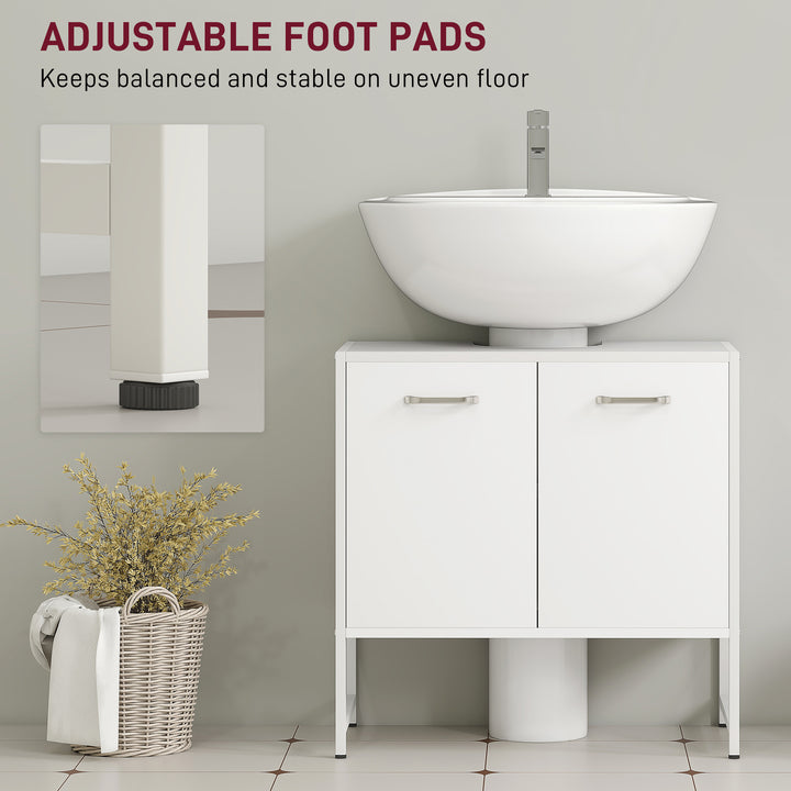 Bathroom Vanity Unit, Under Sink Storage Cabinet with Soft-Close Doors for Basin without or with Pedestal, White