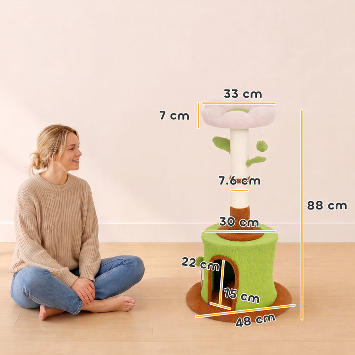 Cat Tree for Indoor Kittens, 88cm Flower Cat Tower with Condo &amp; Bed - view 3