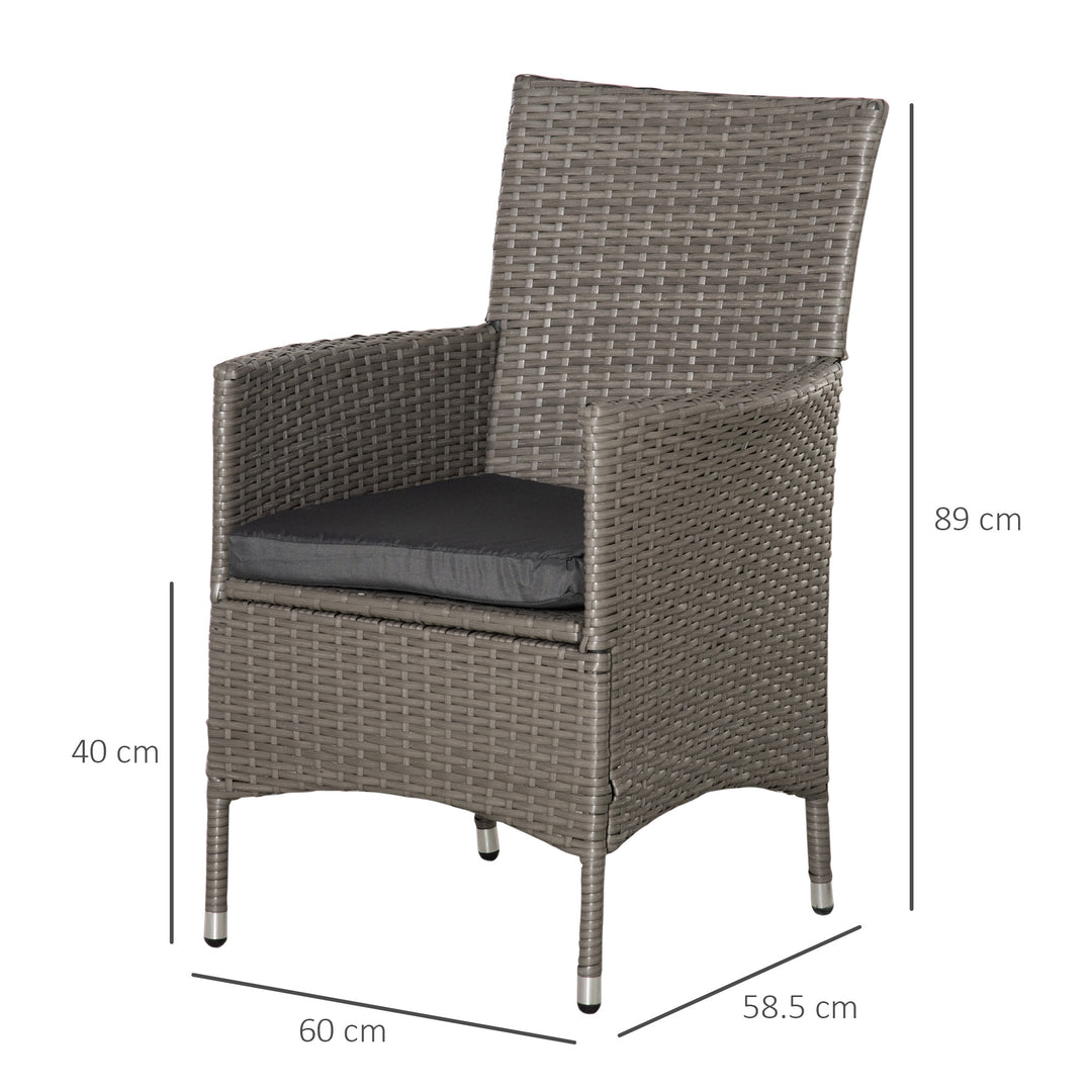 MCL 2 Pieces Outdoor PE Rattan Dining Chairs Set with Cushion, Garden Armchair with Armrests, High Backrest, Metal Frame Patio Wicker Furniture, Grey