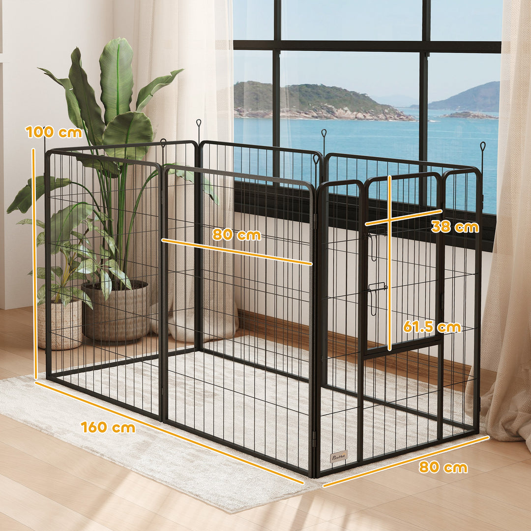 6 Panels Dog Playpen, Portable Detachable Puppy Pen with Door, for Large Dogs, 100cm High, Grey