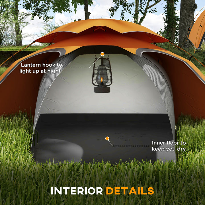 Camping Tent with Self Inflatable Mattress, 1 Person Dome Tent with Removable Rainfly and Aluminium Frame, 2000mm Waterproof, Portable with Bags, for Fishing Hiking, Orange/Khaki