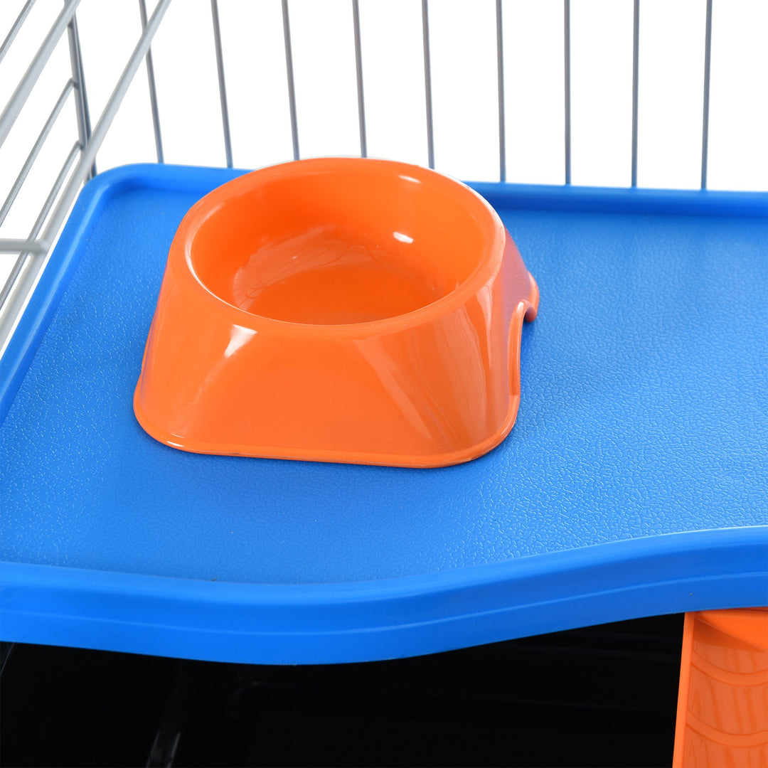 Steel Small 2-Tier Small Guinea Pigs Hutches w/ Accessories Blue/Orange