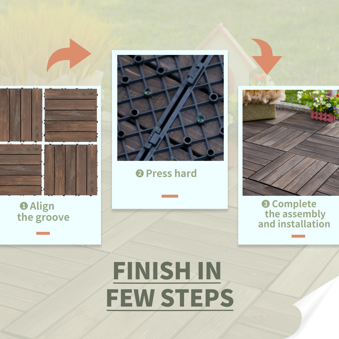 MCL 27 Pcs Solid Wood Interlocking Decking Tiles For Patio, Balcony, Roof Terrace, Hot Tub, Black, (30 x 30 cm Per Piece)