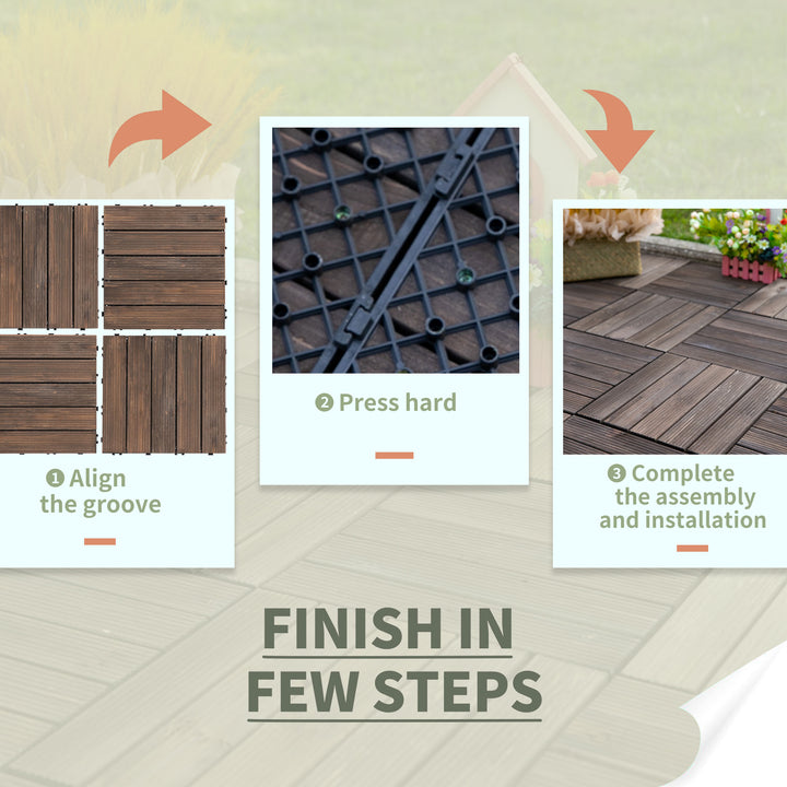MCL 27 Pcs Solid Wood Interlocking Decking Tiles For Patio, Balcony, Roof Terrace, Hot Tub, Black, (30 x 30 cm Per Piece)