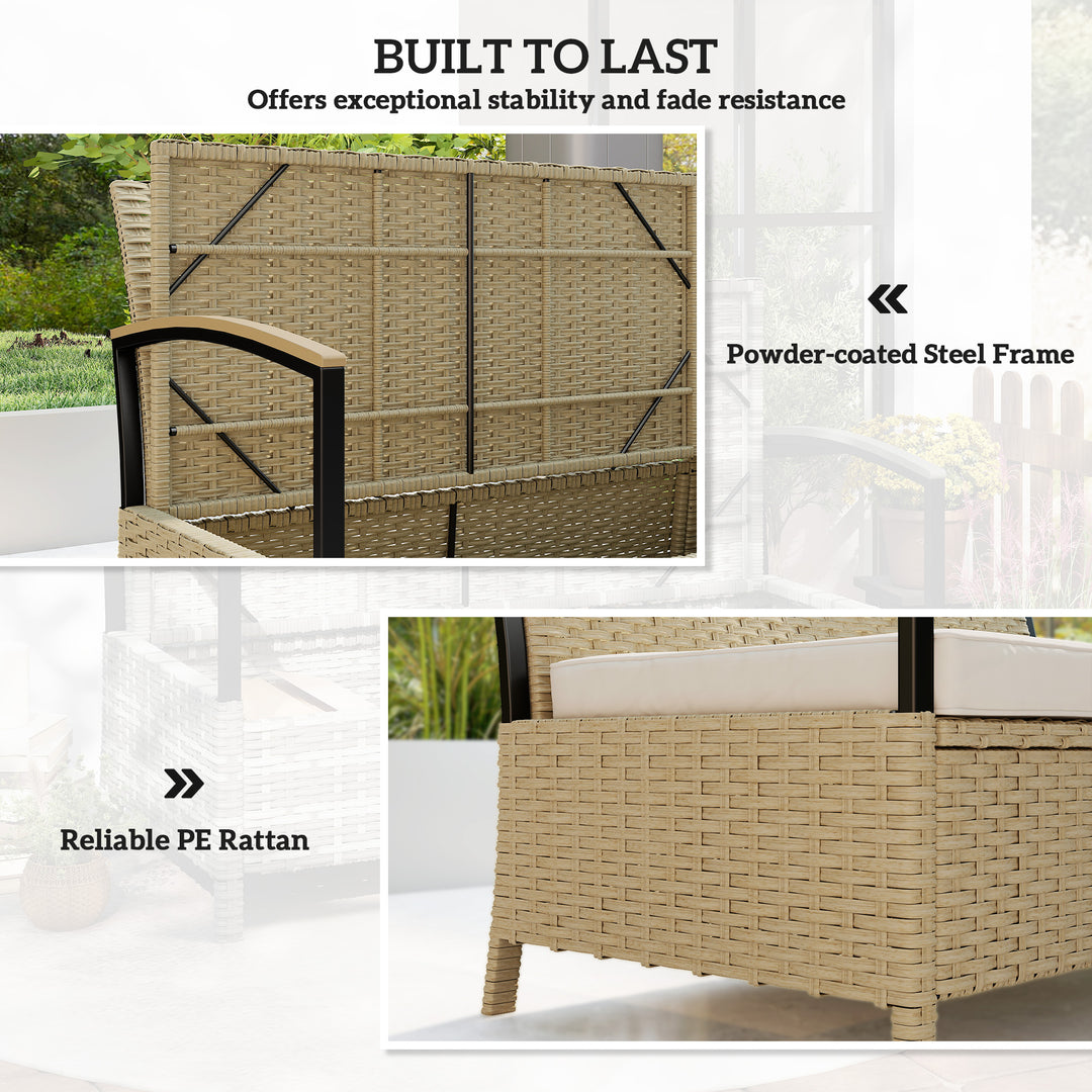 125L Garden Storage Bench, 2 Seater PE Rattan Outdoor Bench Storage Bo
