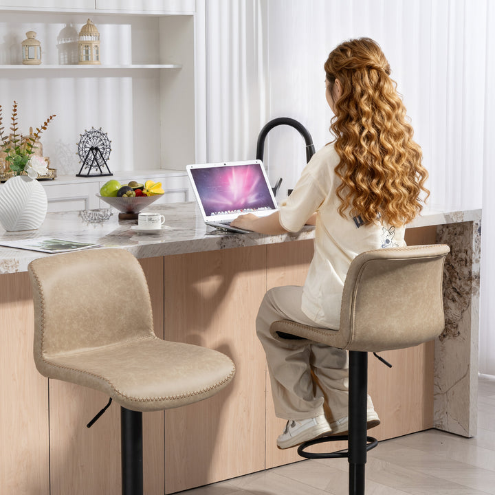 MCL Bar Stools Set of 2, PU Leather Barstools with Backrest and Footrest for Kitchen, Counter, Breakfast Bar, Light Brown