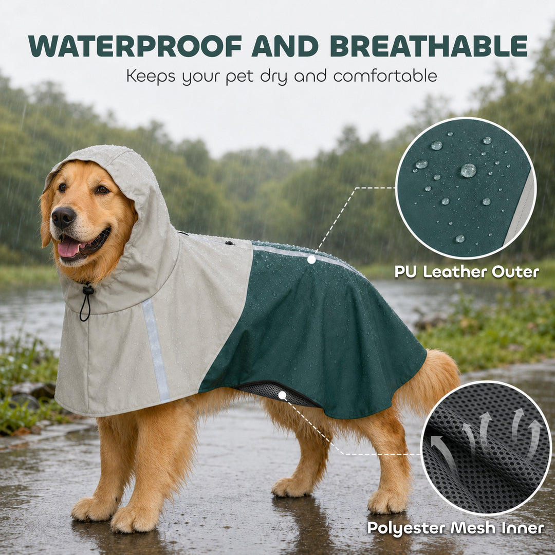Dog Raincoat with Hood, Waterproof &amp; Breathable Rain Jacket with Leash