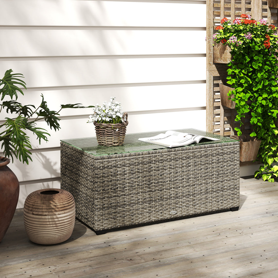 90 x 50cm Glass-Top Rattan Side Table - Dark Grey