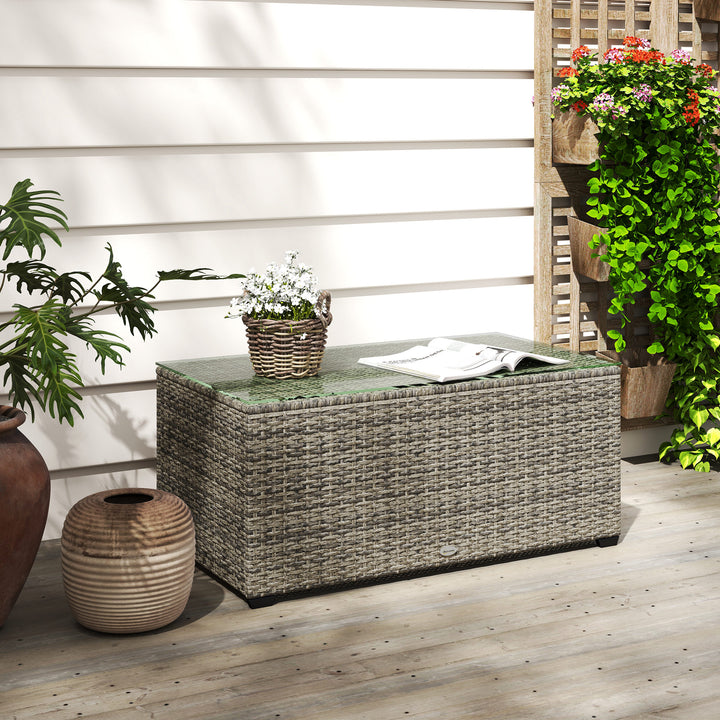 90 x 50cm Glass-Top Rattan Side Table - Dark Grey