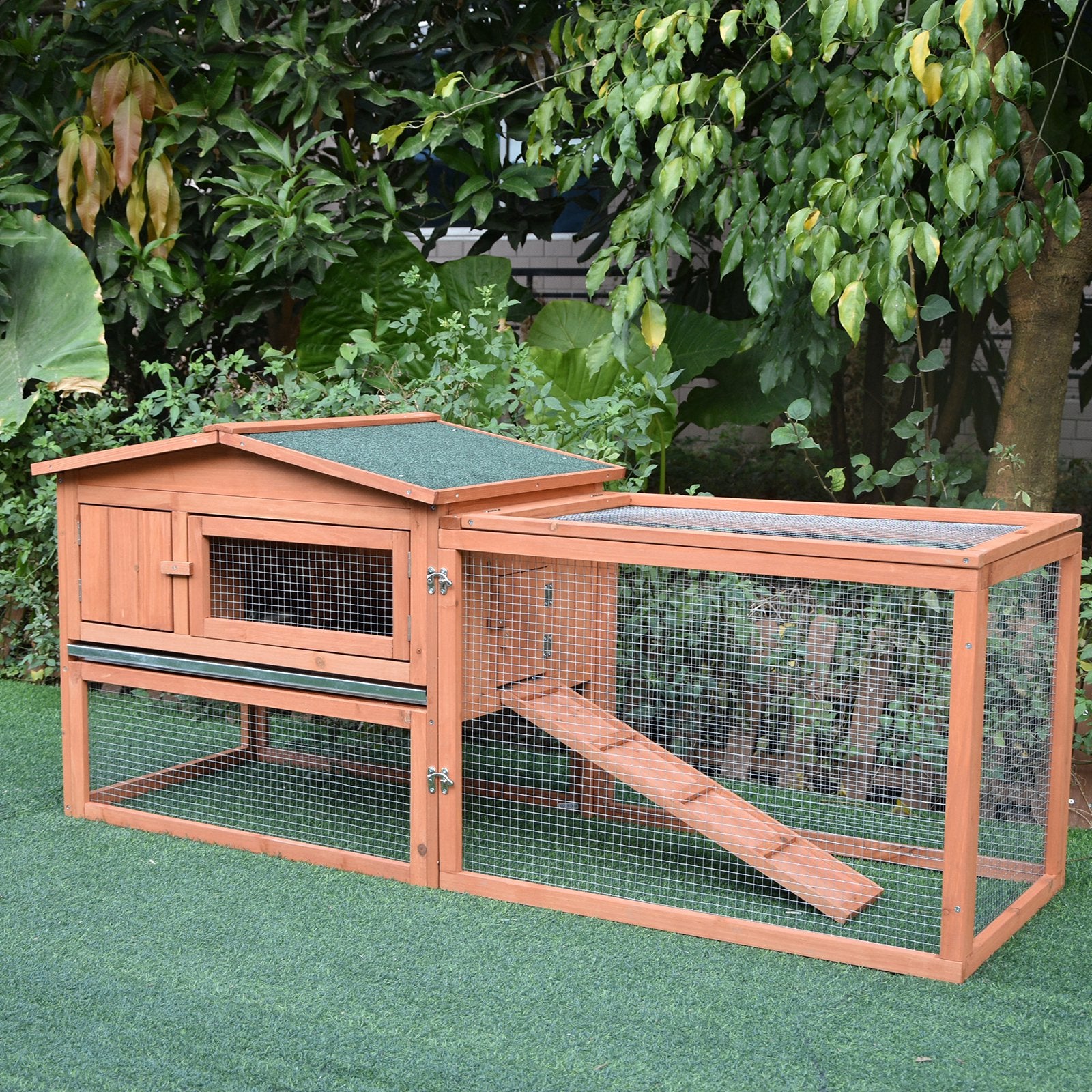 2 Floor Wooden Guinea Pigs Hutches House Bunny Coop Outdoor Garden Backyard, 158L x 58W x 68H cm