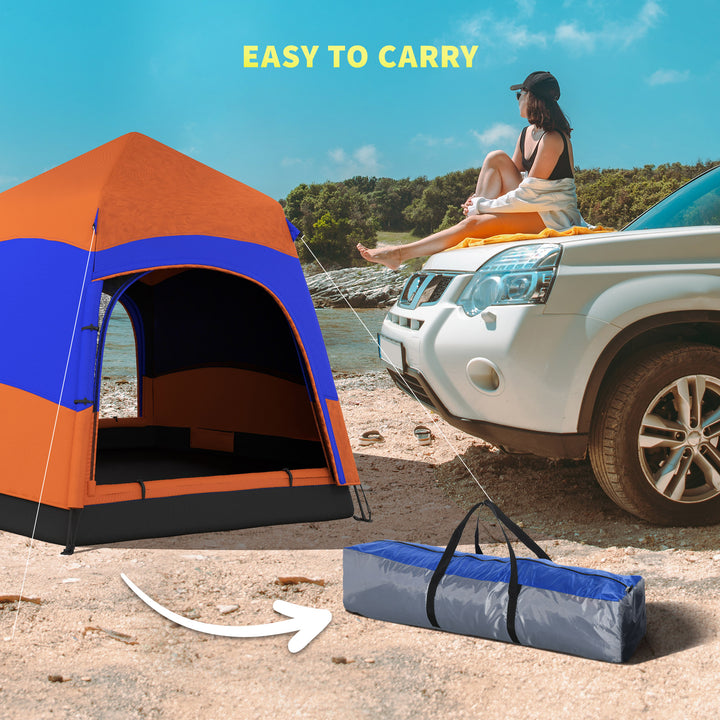 Six Man Hexagon Camping Tent with Hang Hook and Carry Bag - Orange and Blue