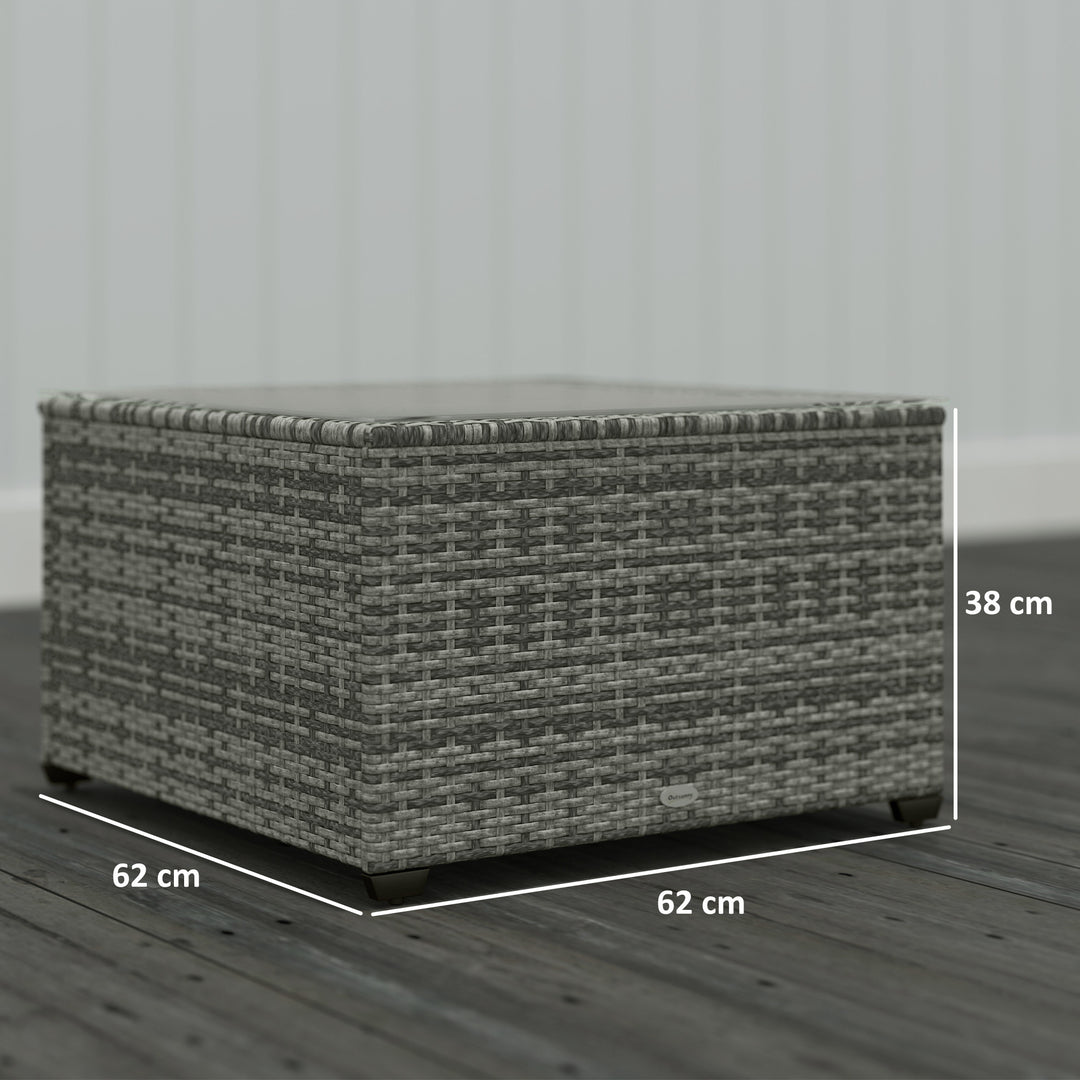 62 x 62cm Glass-Top Rattan Side Table - Light Grey