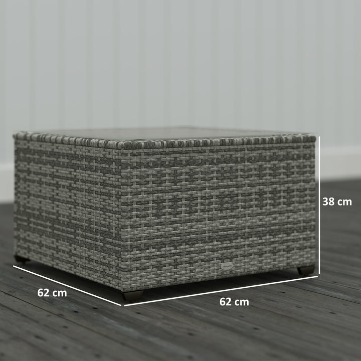 62 x 62cm Glass-Top Rattan Side Table - Light Grey