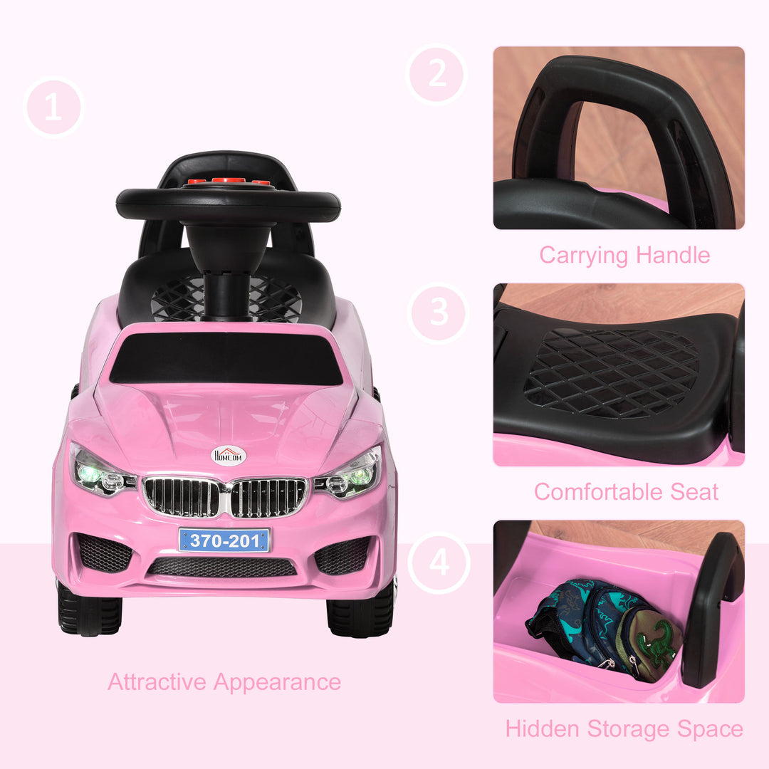 HOMCOM Baby Toddler Ride On Car, Foot to Floor Slider with Horn, Music, Working Lights, Storage, Big Steering Wheel, Pink | Aosom UK