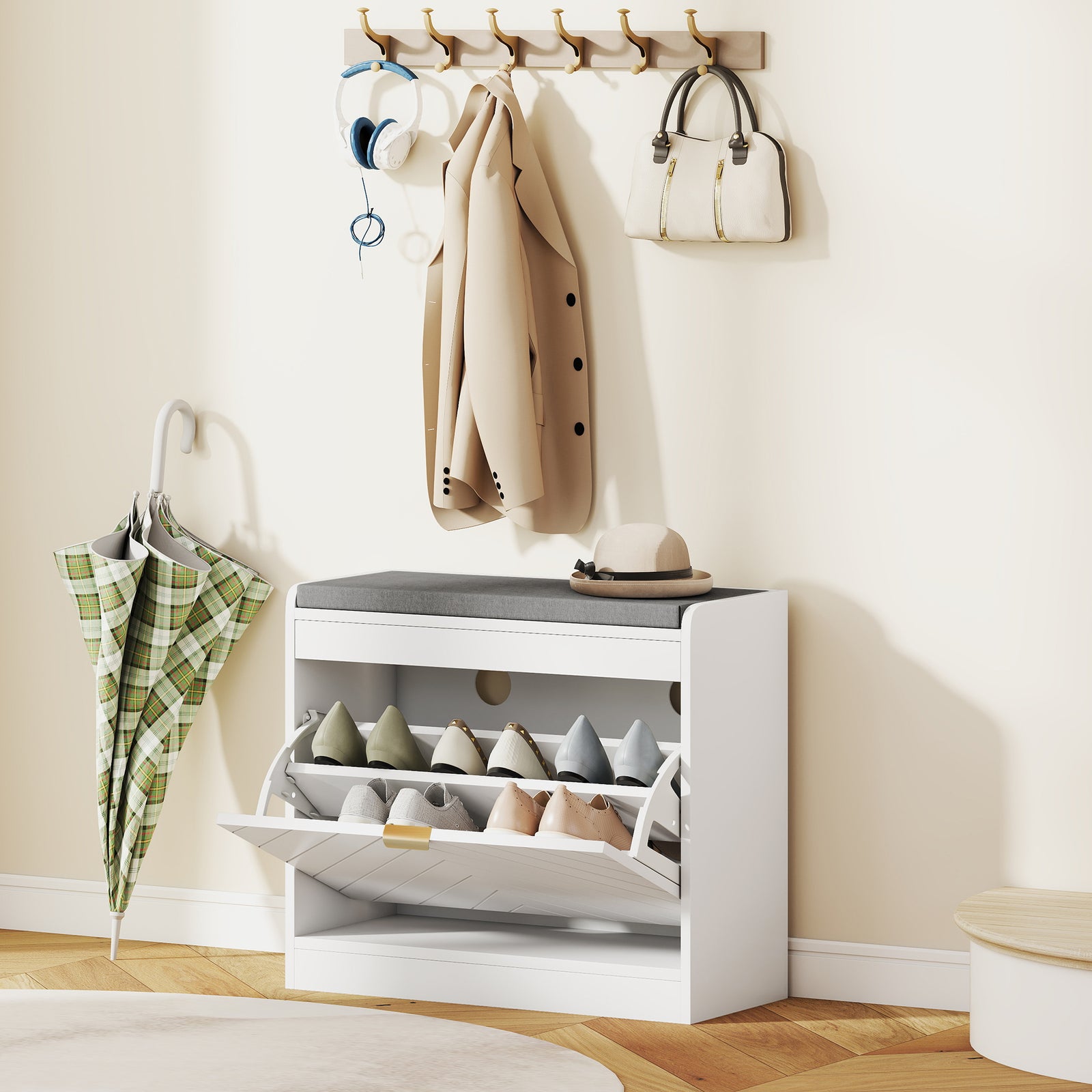 Shoe Storage with Seat, Upholstered Entryway Bench, Shoe Bench with 1 