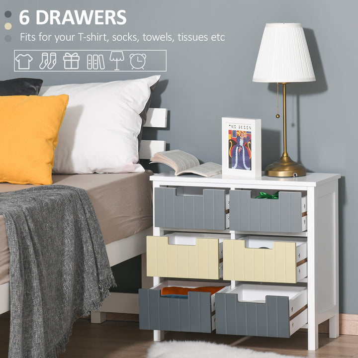 HOMCOM 6-Drawer Storage Tower: Wooden-Top Dresser Chest for Bedroom, Nursery & Hallway Organisation | Aosom UK