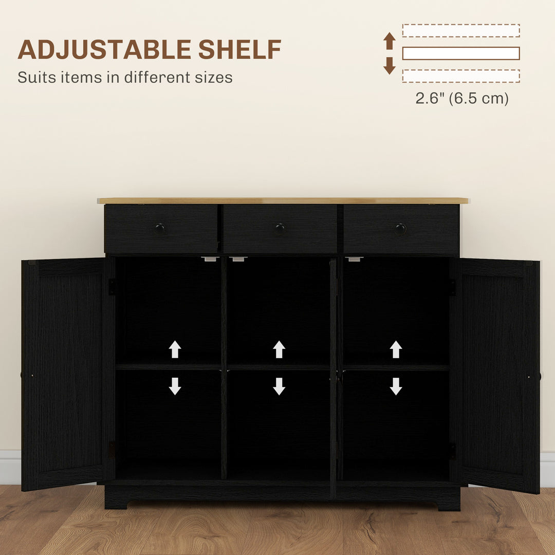 Sideboard with Rubberwood Top and Adjustable Shelves for Dining Room, Kitchen - Black Wood-Effect