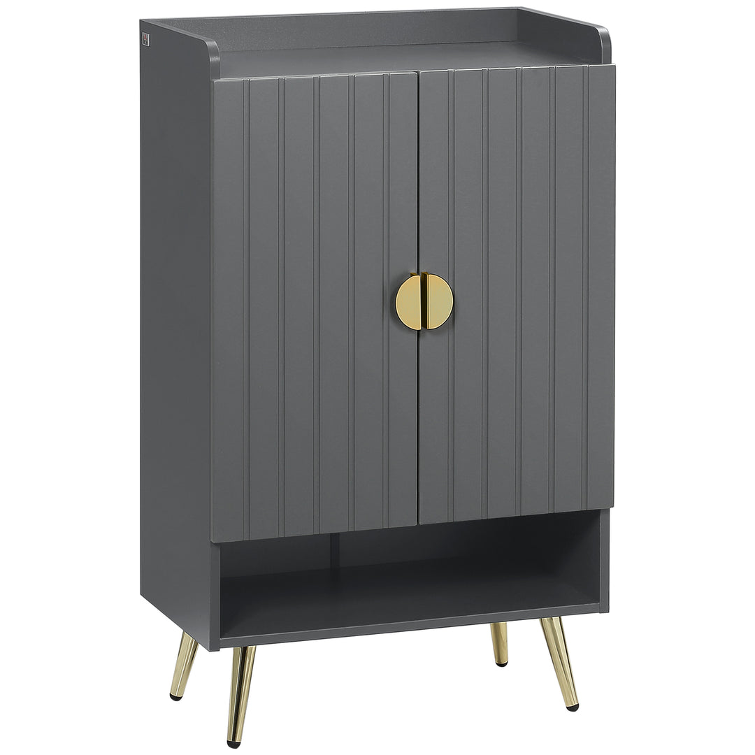 Modern Shoe Cabinet with 2 Doors, Open Shelf and Adjustable Shelves, 15 Pair Hallway Shoe Cupboard, Entryway Storage Unit, Grey