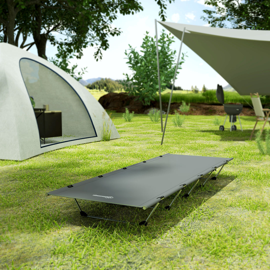 Lightweight Camping Bed, Aluminium Portable Camp Cot w/ Strong Support 150kg and Carry Bag for Camping, Dark Grey