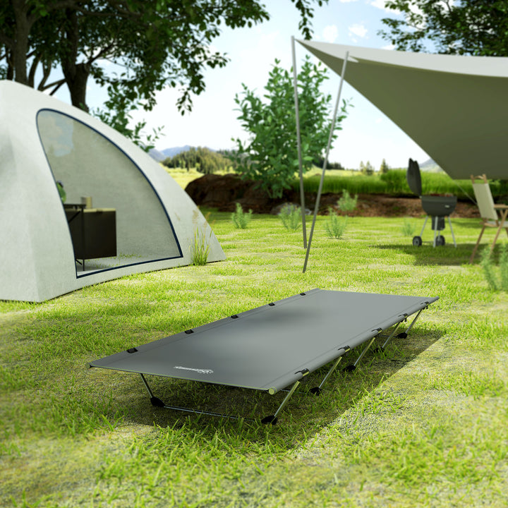 Lightweight Camping Bed, Aluminium Portable Camp Cot w/ Strong Support 150kg and Carry Bag for Camping, Dark Grey