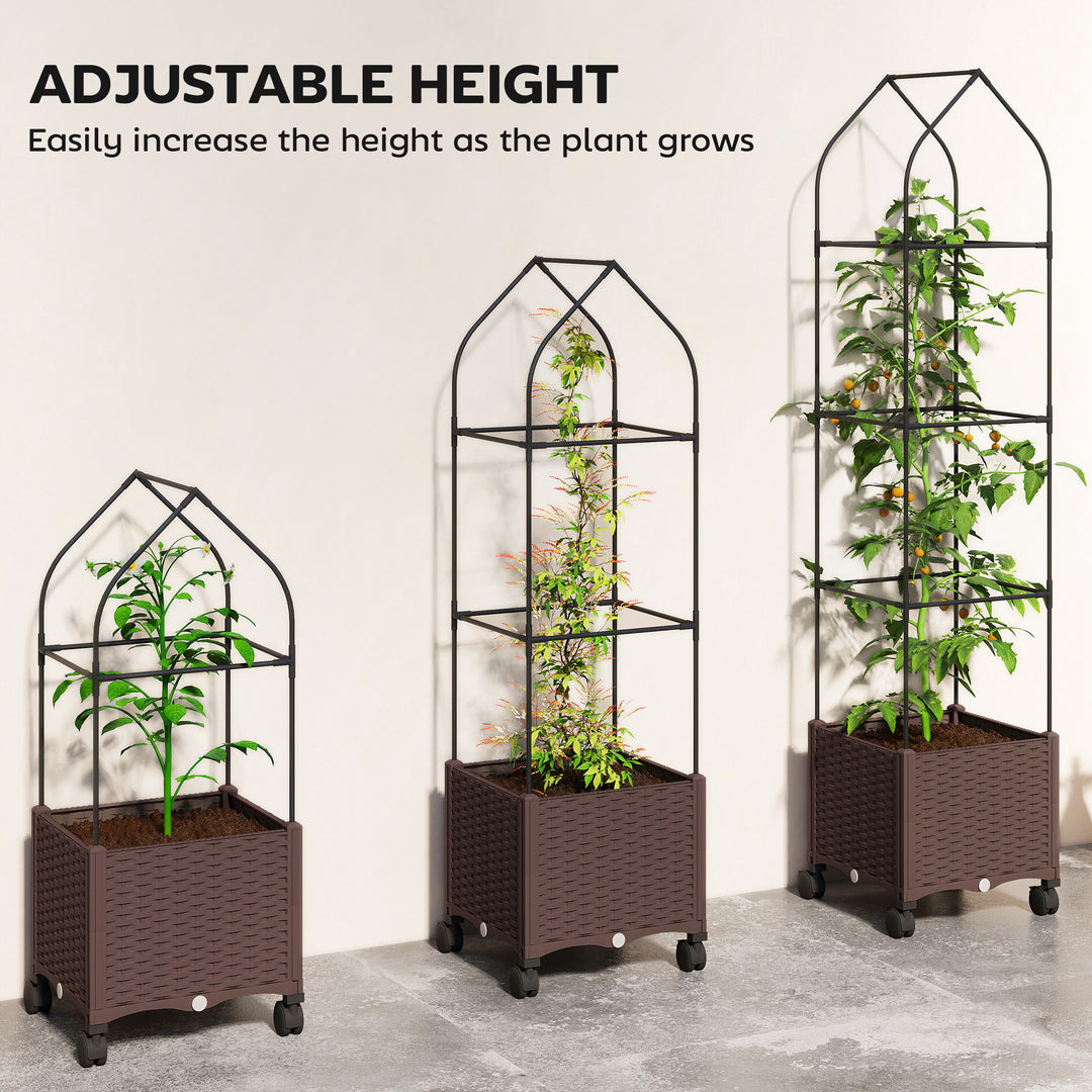 Raised Garden Bed with Trellis, Tomato Cage with Lockable Wheels, Self