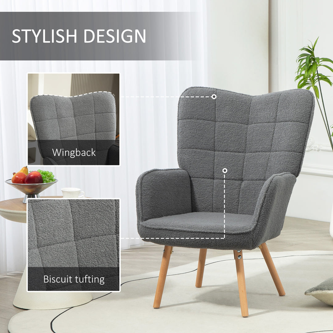 Teddy Fleece Wingback Accent Chair - Grey