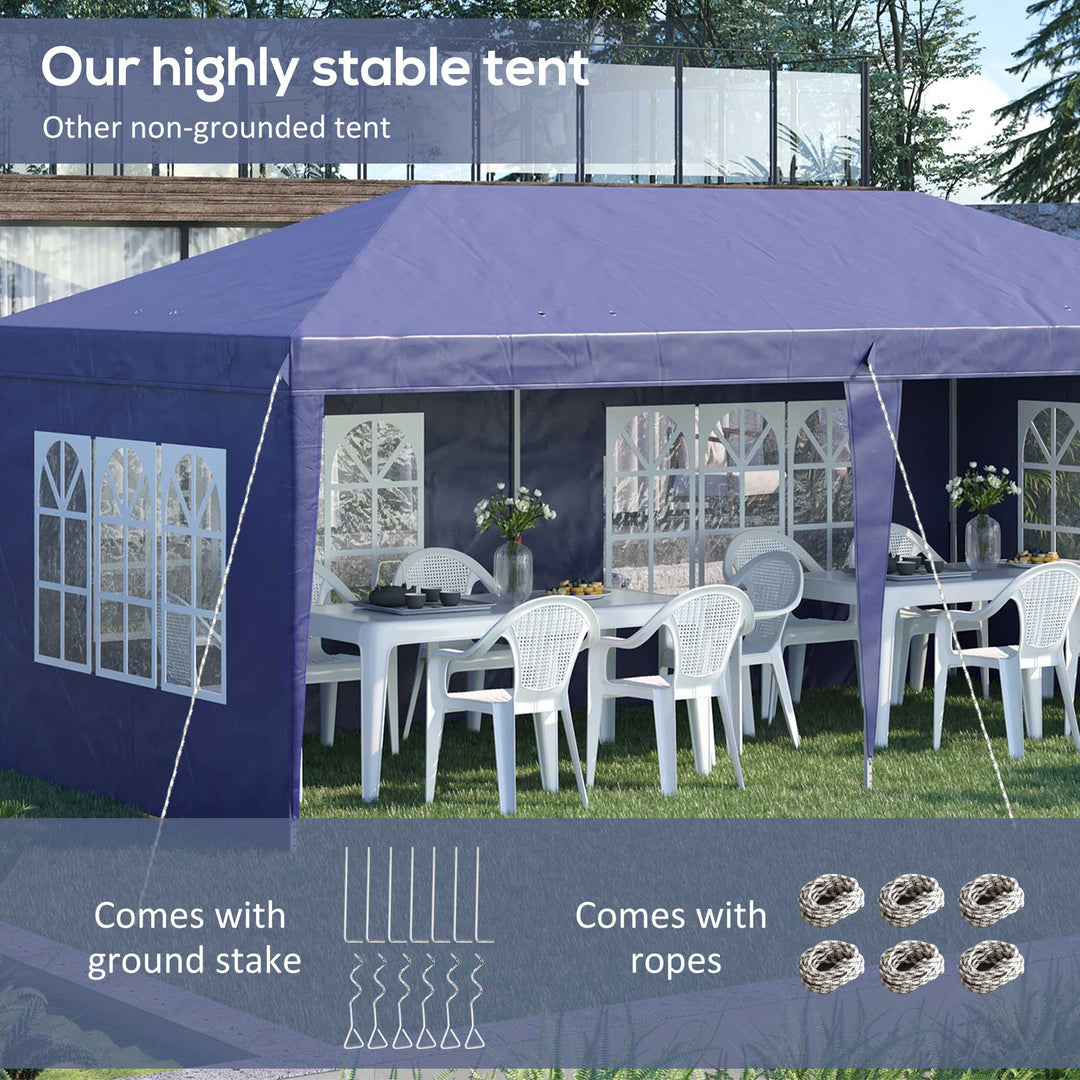 Outsunny 3 x 6m Pop Up Gazebo, Height Adjustable Marquee Party Tent with Sidewalls and Storage Bag, Blue
