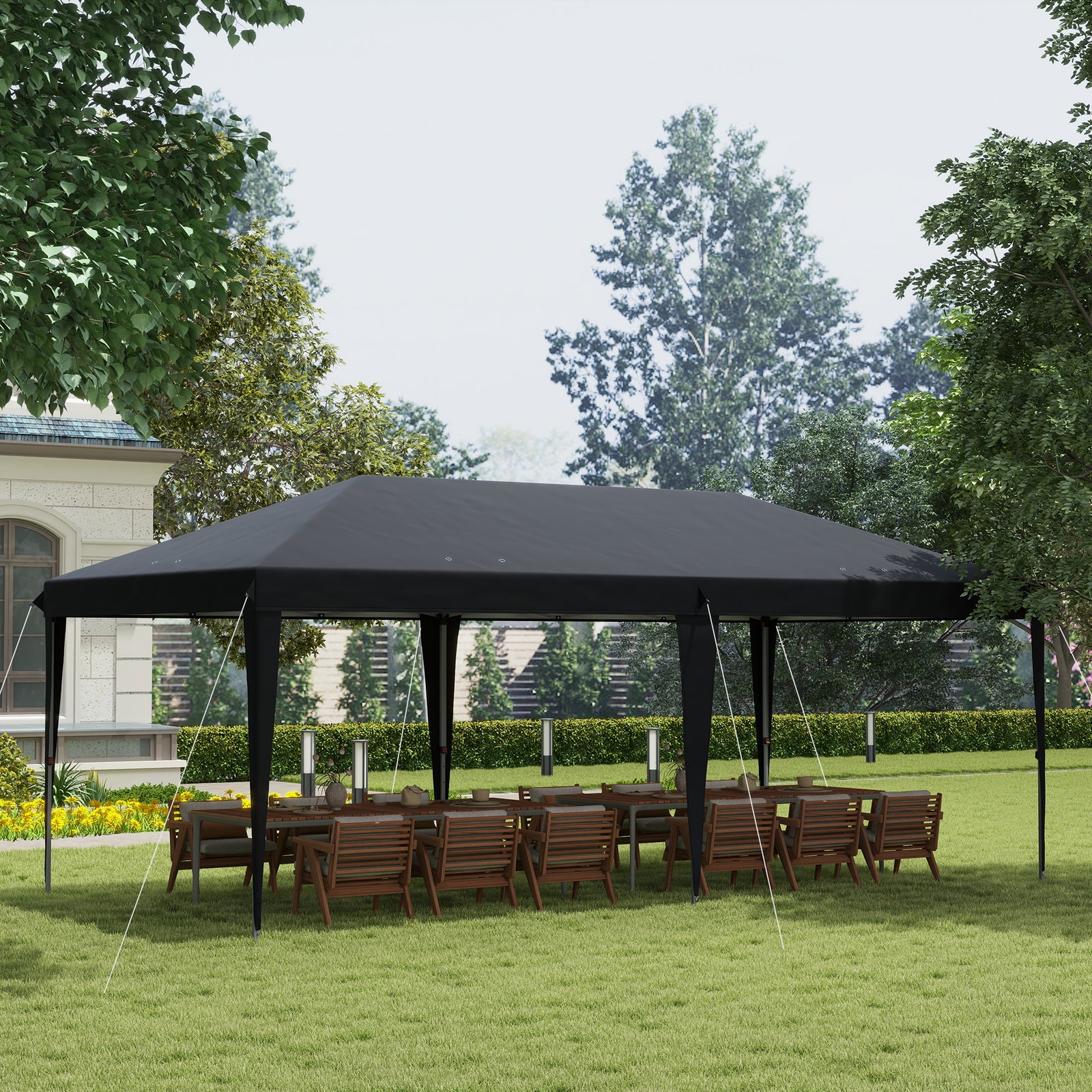 Pop Up Gazebo 3 x 6m, Foldable Canopy Tent, Height Adjustable Wedding Awning Canopy w/ Carrying Bag, Black