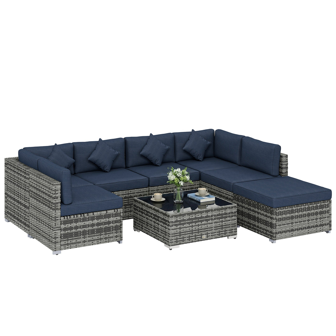 8 Pieces PE Rattan Corner Sofa Set, Outdoor Garden Furniture Set, Pati