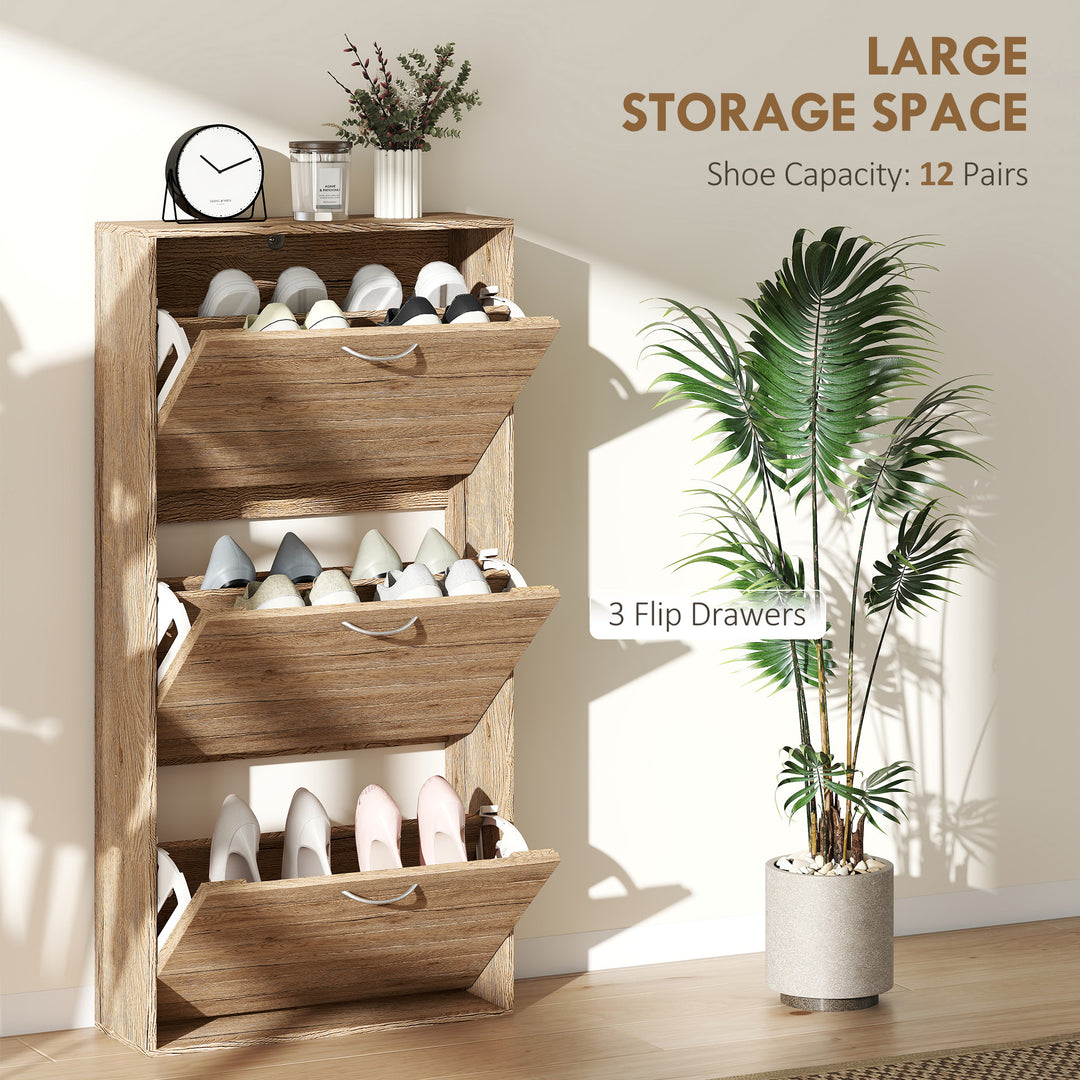 MCL 12-Shoe Flip Drawer Storage Cabinet - Brown Wood-Effect