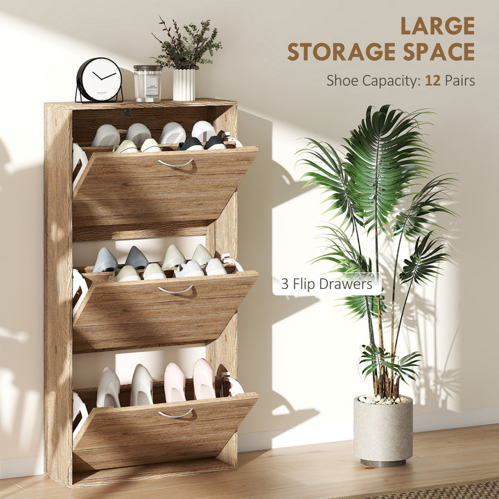 MCL 12-Shoe Flip Drawer Storage Cabinet - Brown Wood-Effect