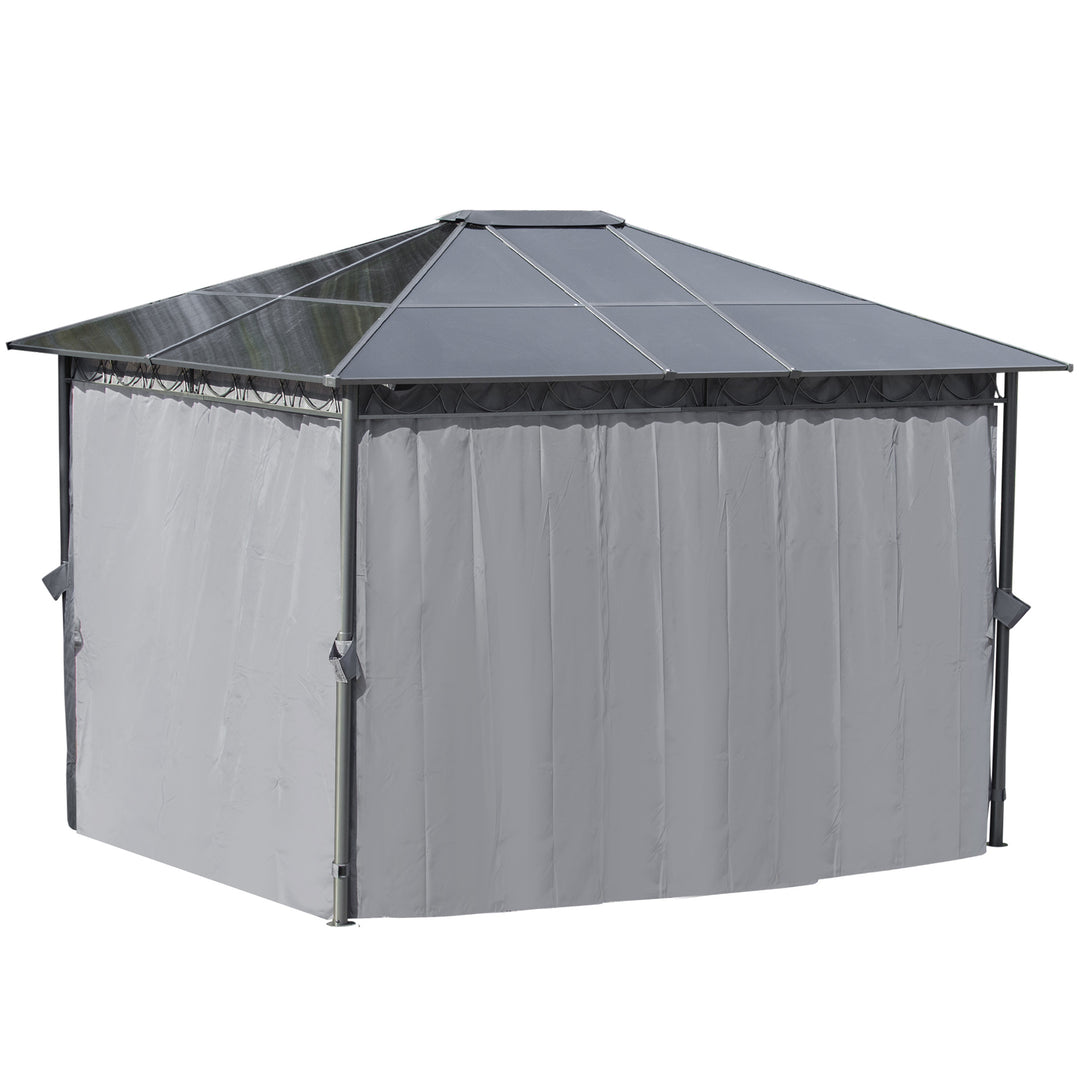 MCL 3 x 3.6m Hardtop Gazebo Canopy with Polycarbonate Roof, Permanent Pavilion Garden Gazebo with Curtains for Patio, Deck, Grey